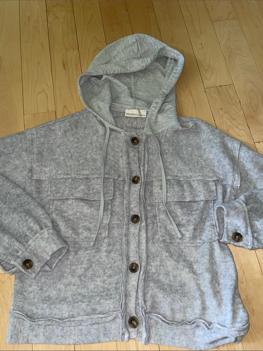 Zenana small Gray Hooded Button-Front Jacket so soft!!